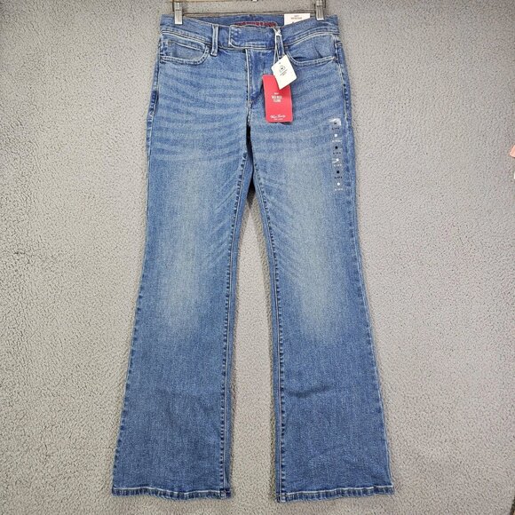 Women's Blue Sweet Mid-Rise Flared Stretch Jeans - Picture 1 of 8